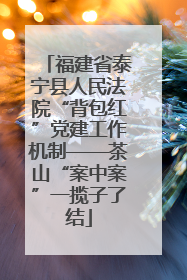 福建省泰宁县人民法院“背包红”党建工作机制——茶山“案中案”一揽子了结