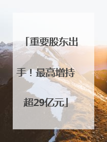 重要股东出手！最高增持超29亿元